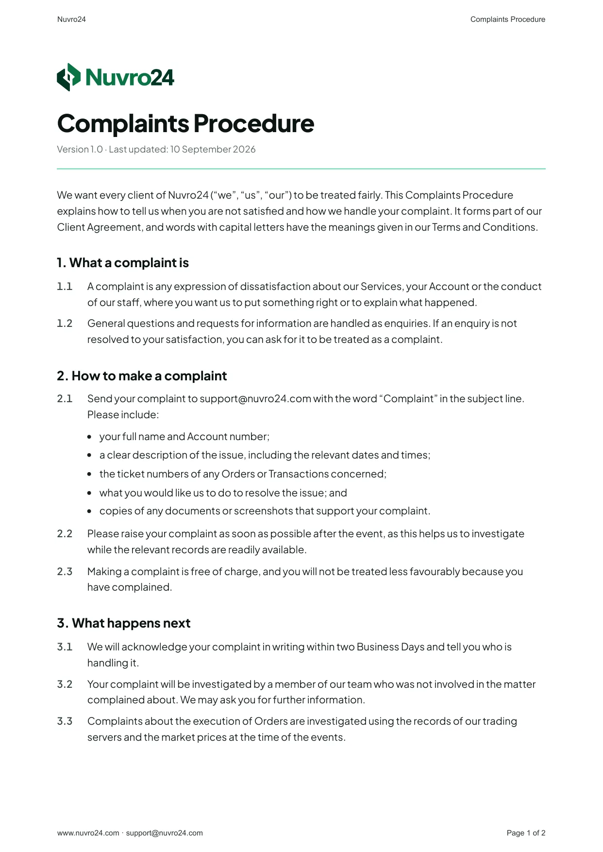 Complaints Procedure, page 1 of 2
