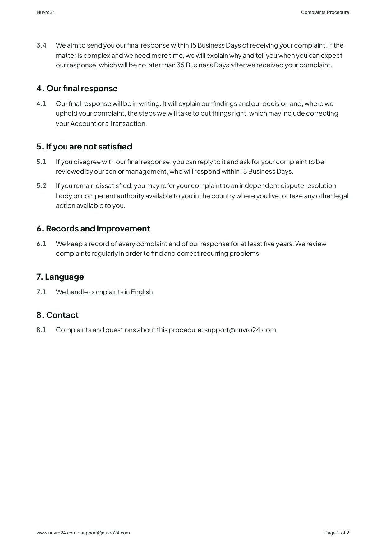 Complaints Procedure, page 2 of 2