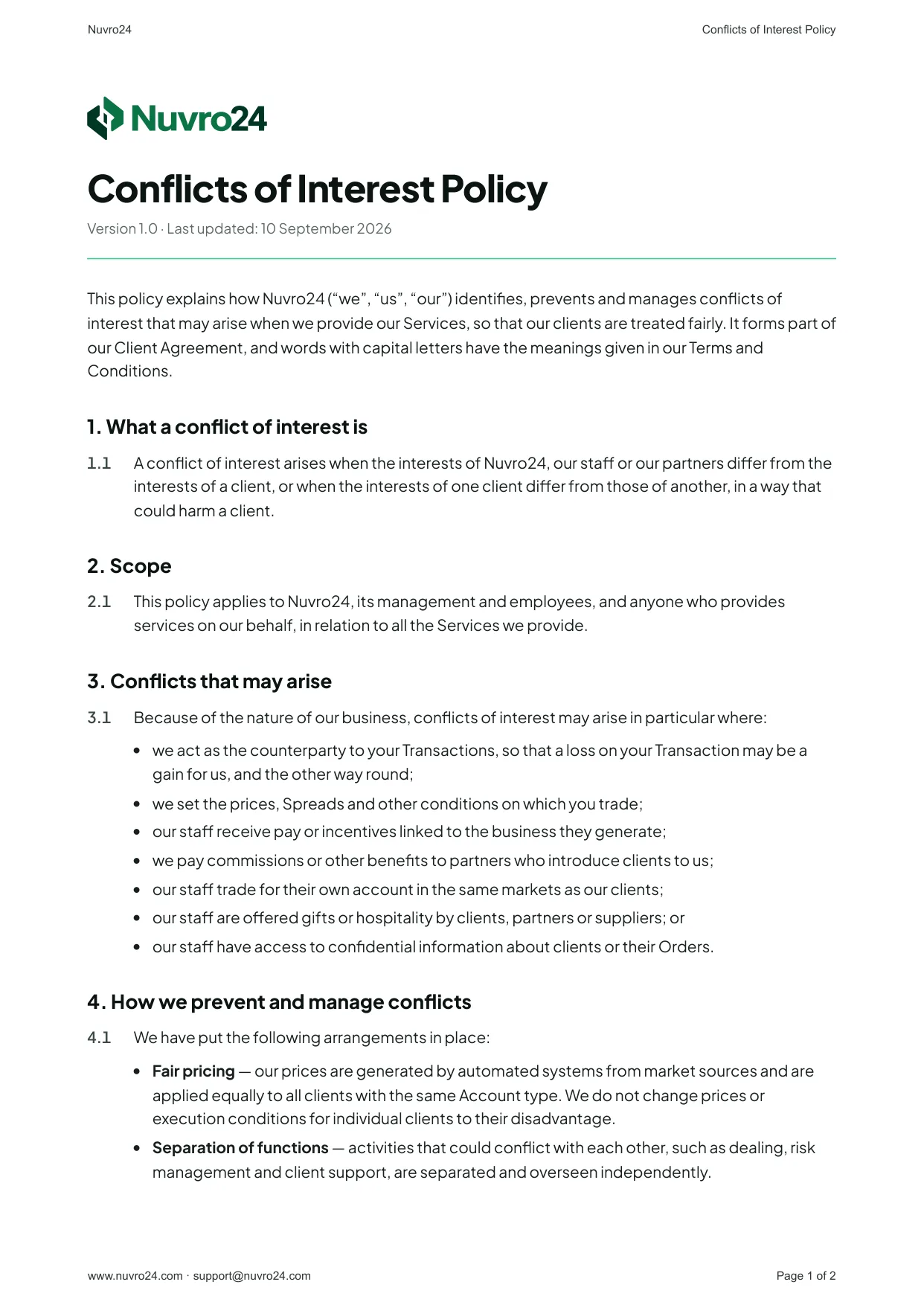 Conflicts of Interest Policy, page 1 of 2