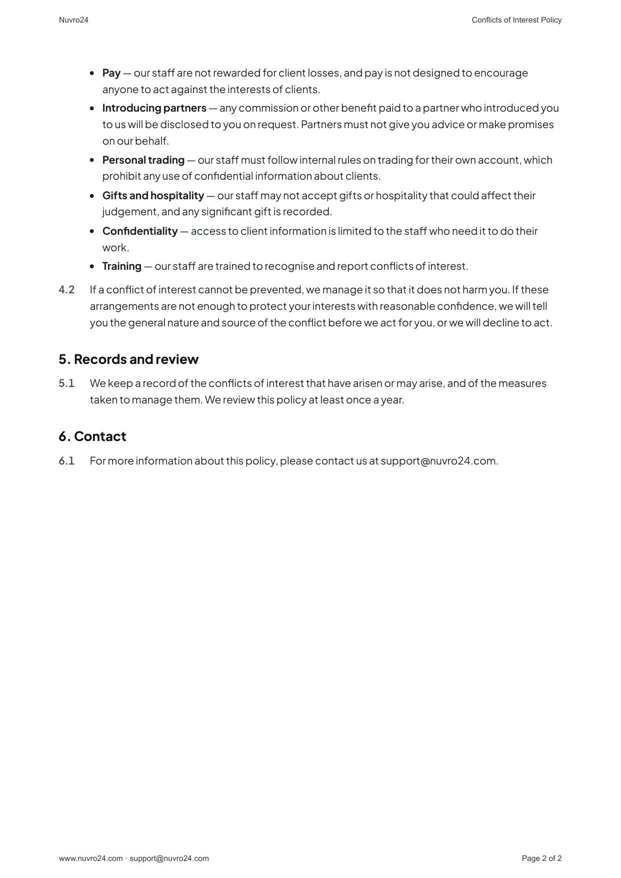 Conflicts of Interest Policy, page 2 of 2