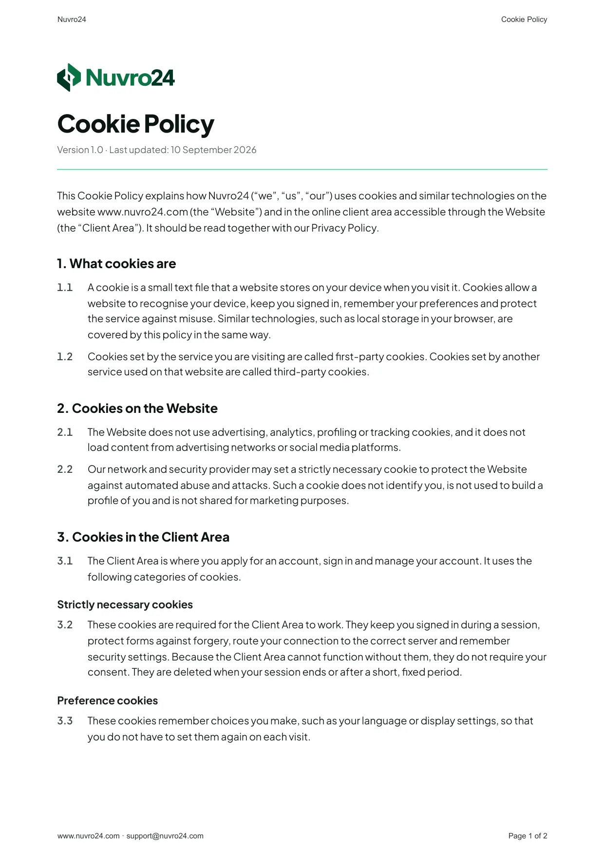 Cookie Policy, page 1 of 2