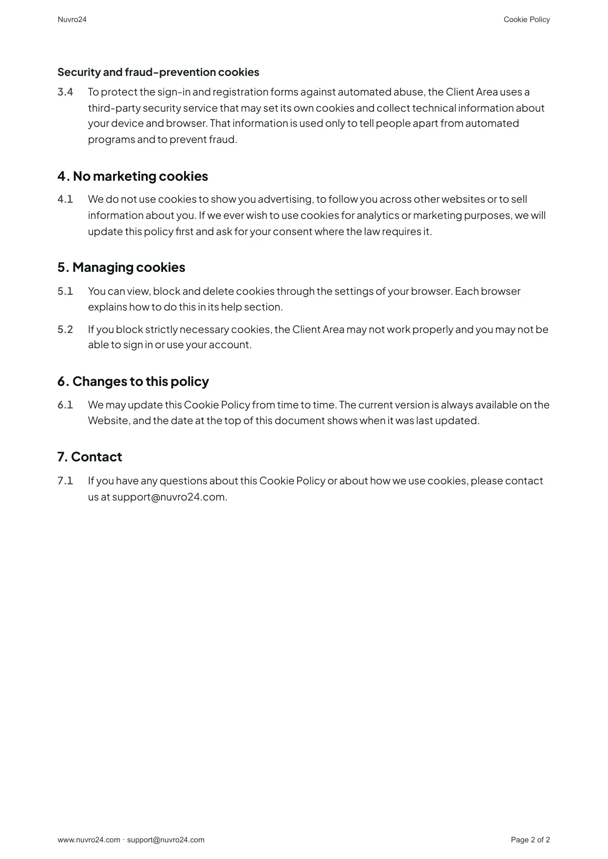Cookie Policy, page 2 of 2