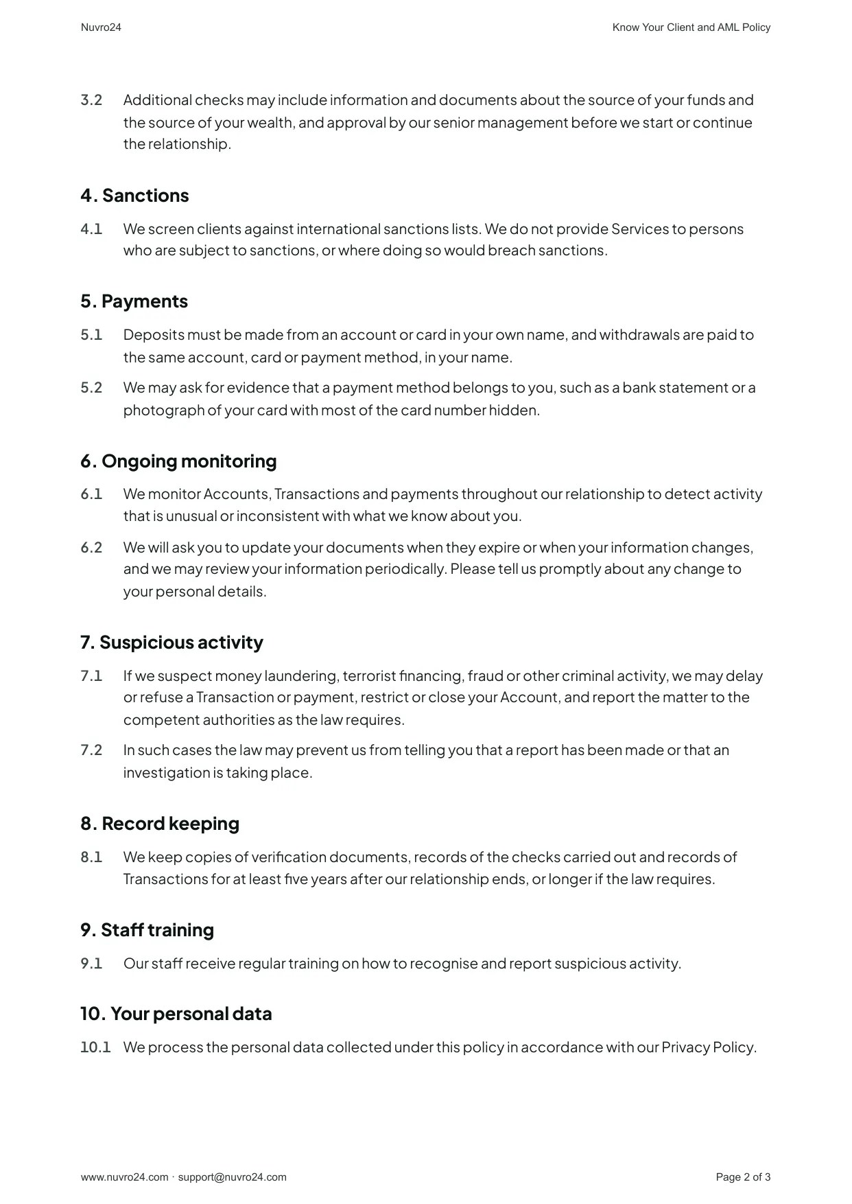Know Your Client and AML Policy, page 2 of 3