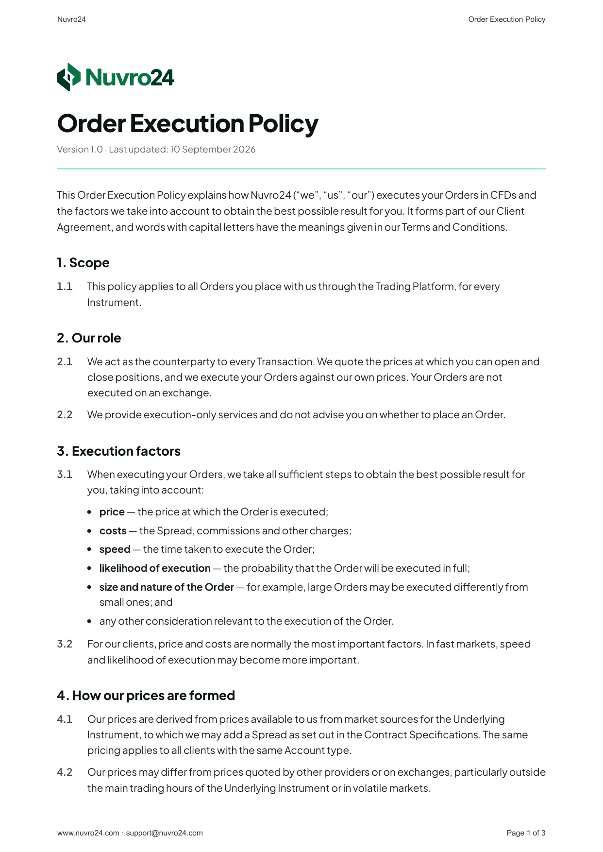 Order Execution Policy, page 1 of 3