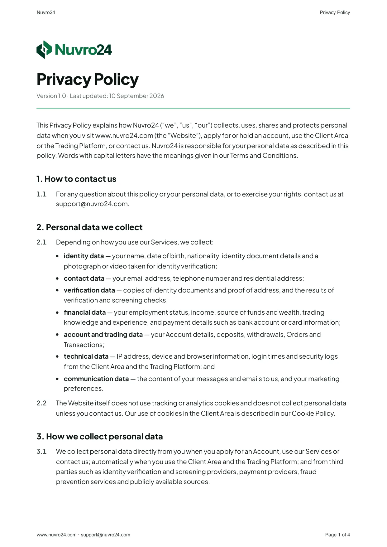 Privacy Policy, page 1 of 4