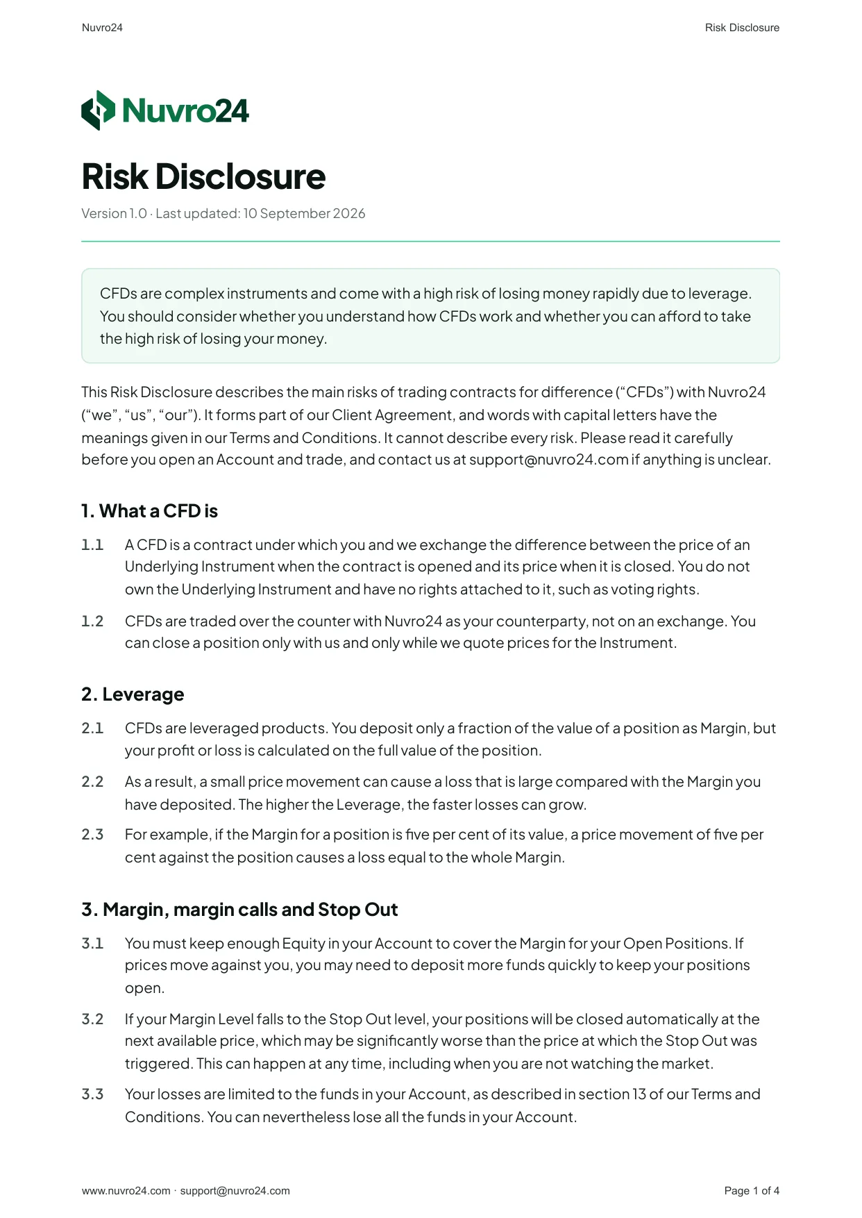 Risk Disclosure, page 1 of 4