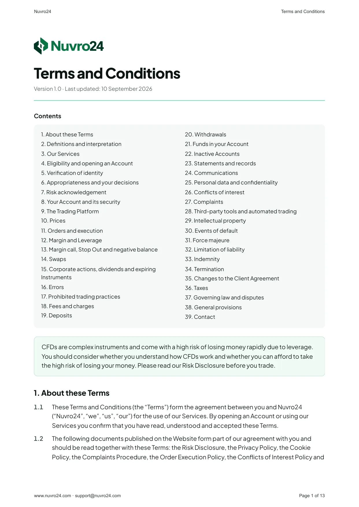 Terms and Conditions, page 1 of 13