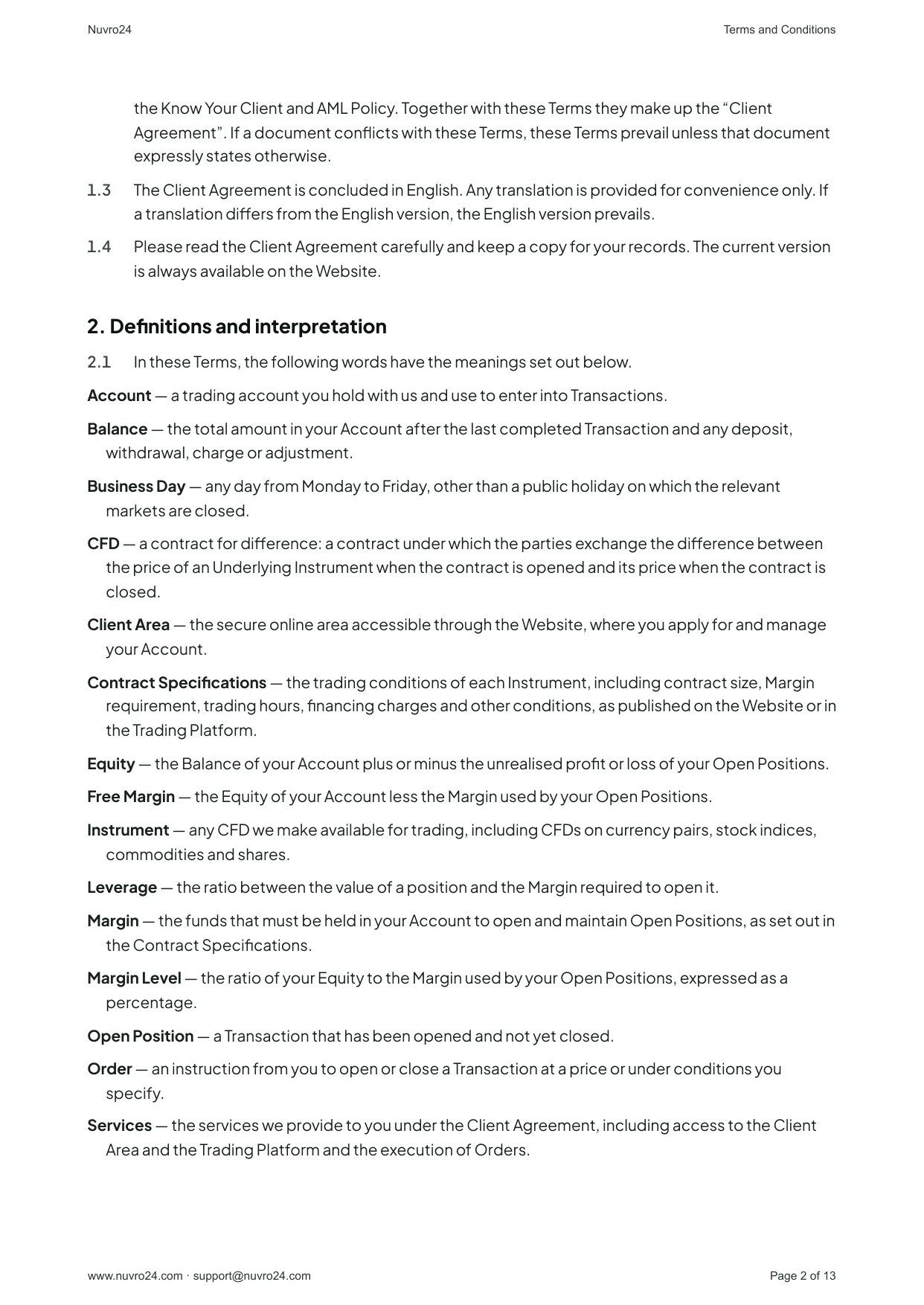 Terms and Conditions, page 2 of 13