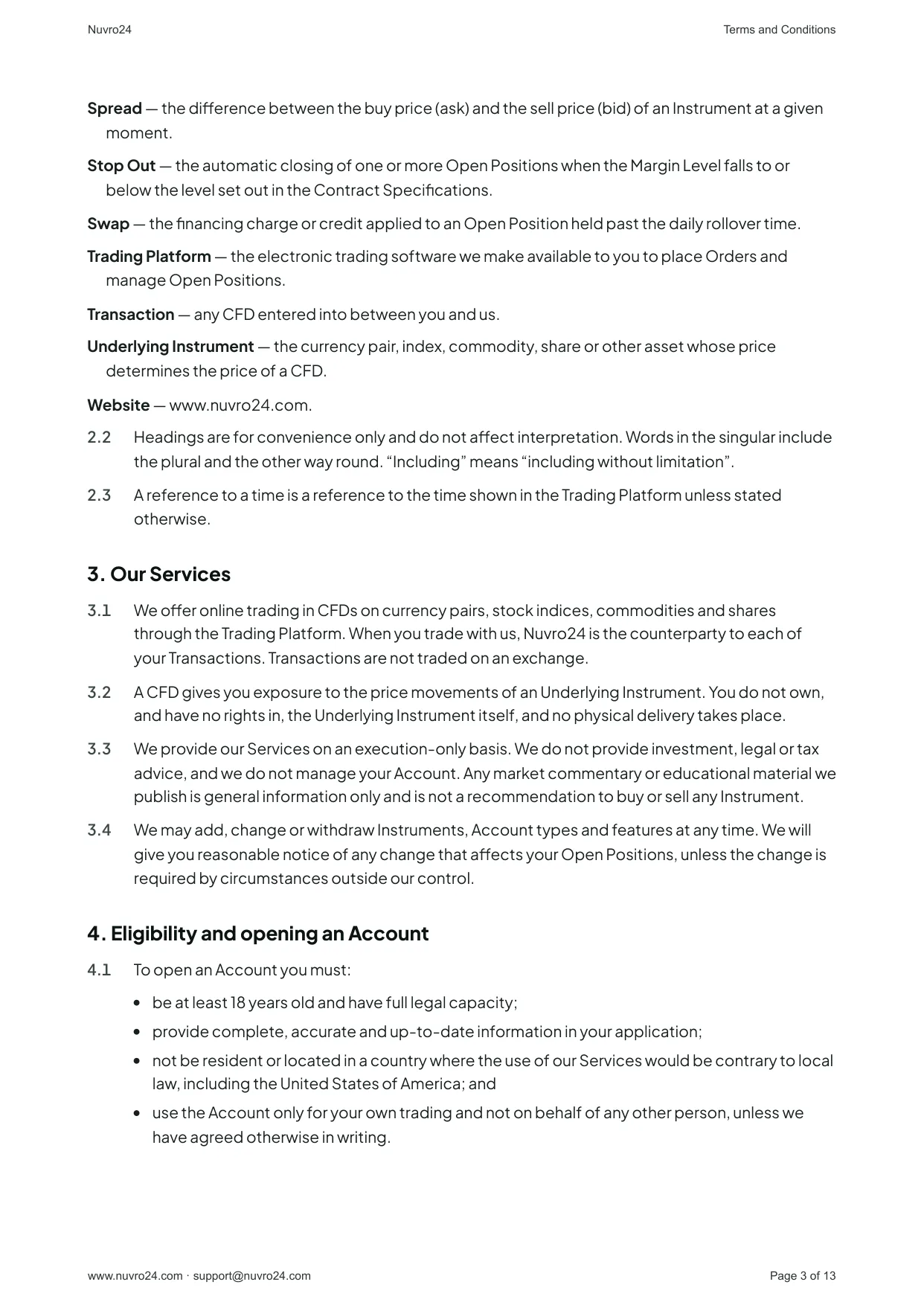 Terms and Conditions, page 3 of 13