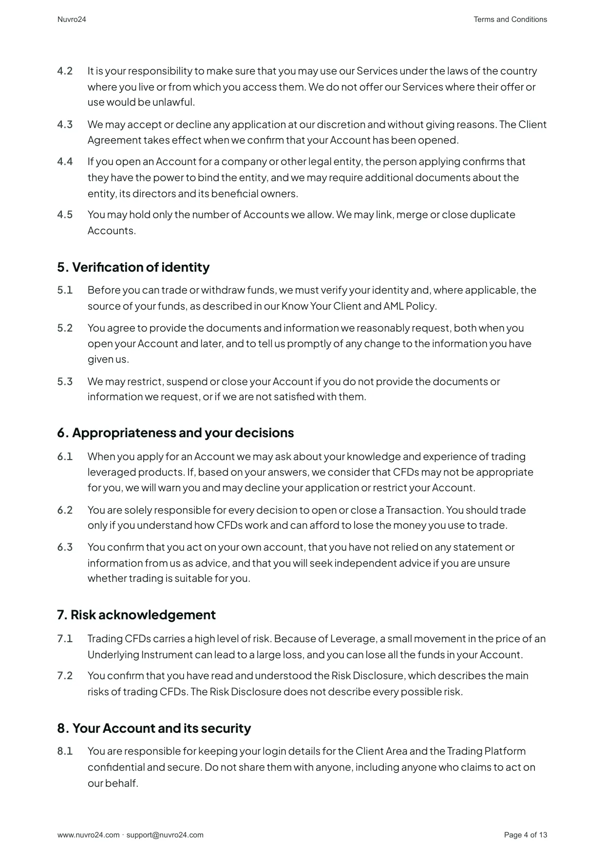 Terms and Conditions, page 4 of 13