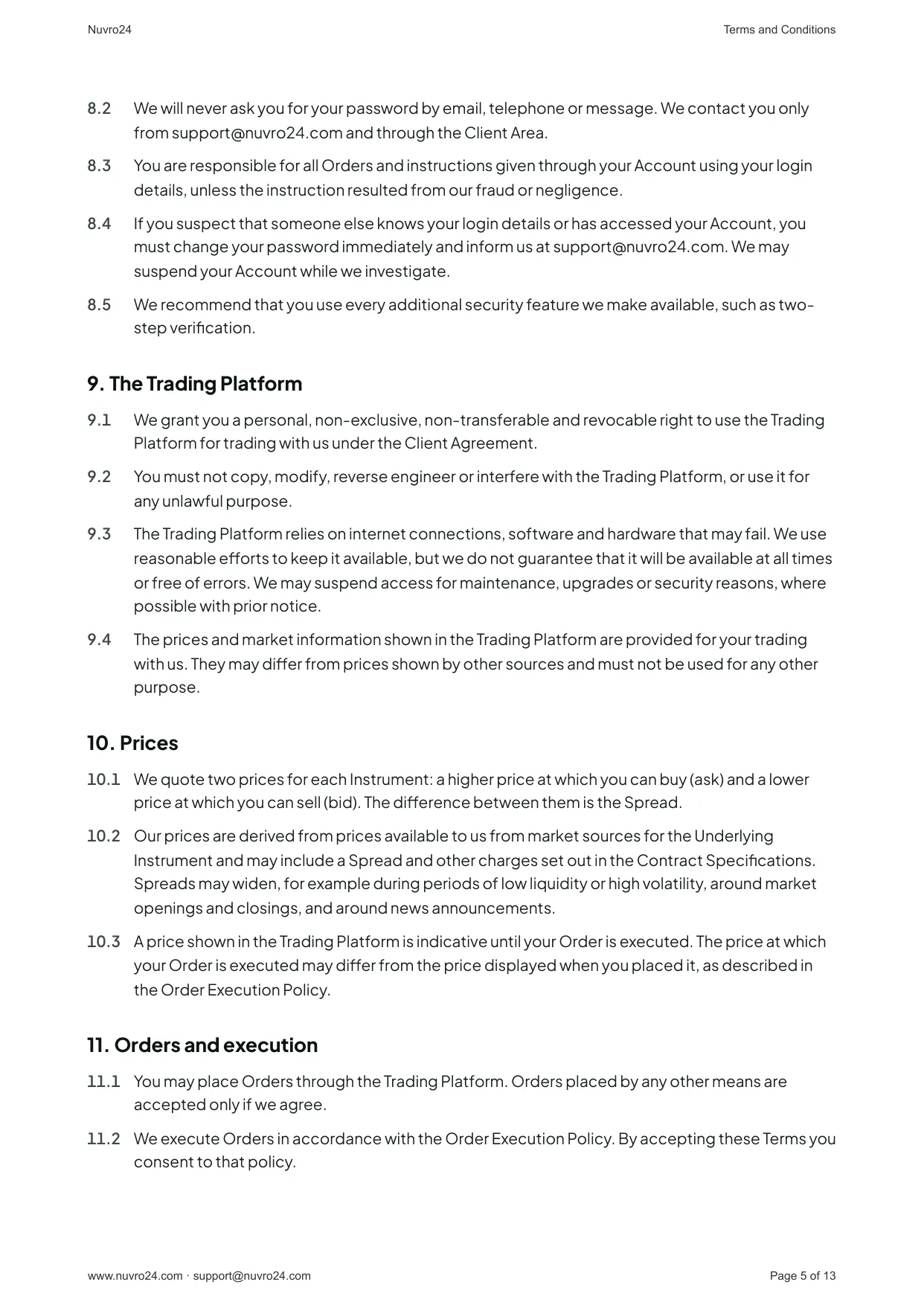 Terms and Conditions, page 5 of 13