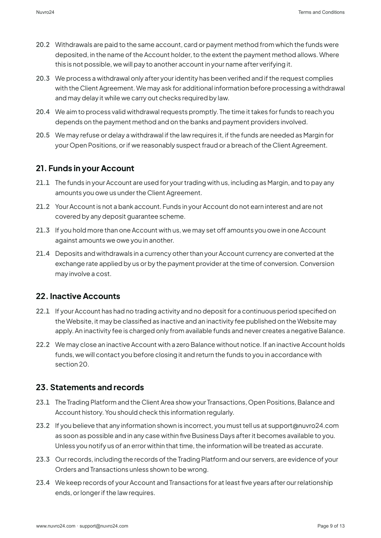 Terms and Conditions, page 9 of 13