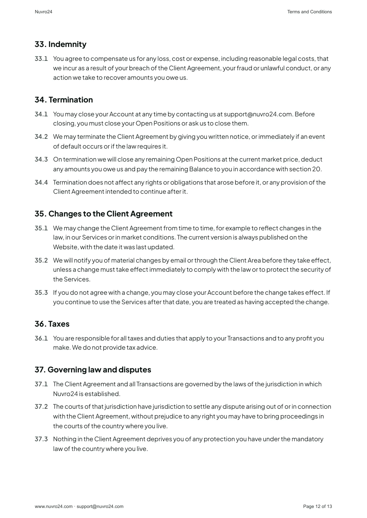 Terms and Conditions, page 12 of 13