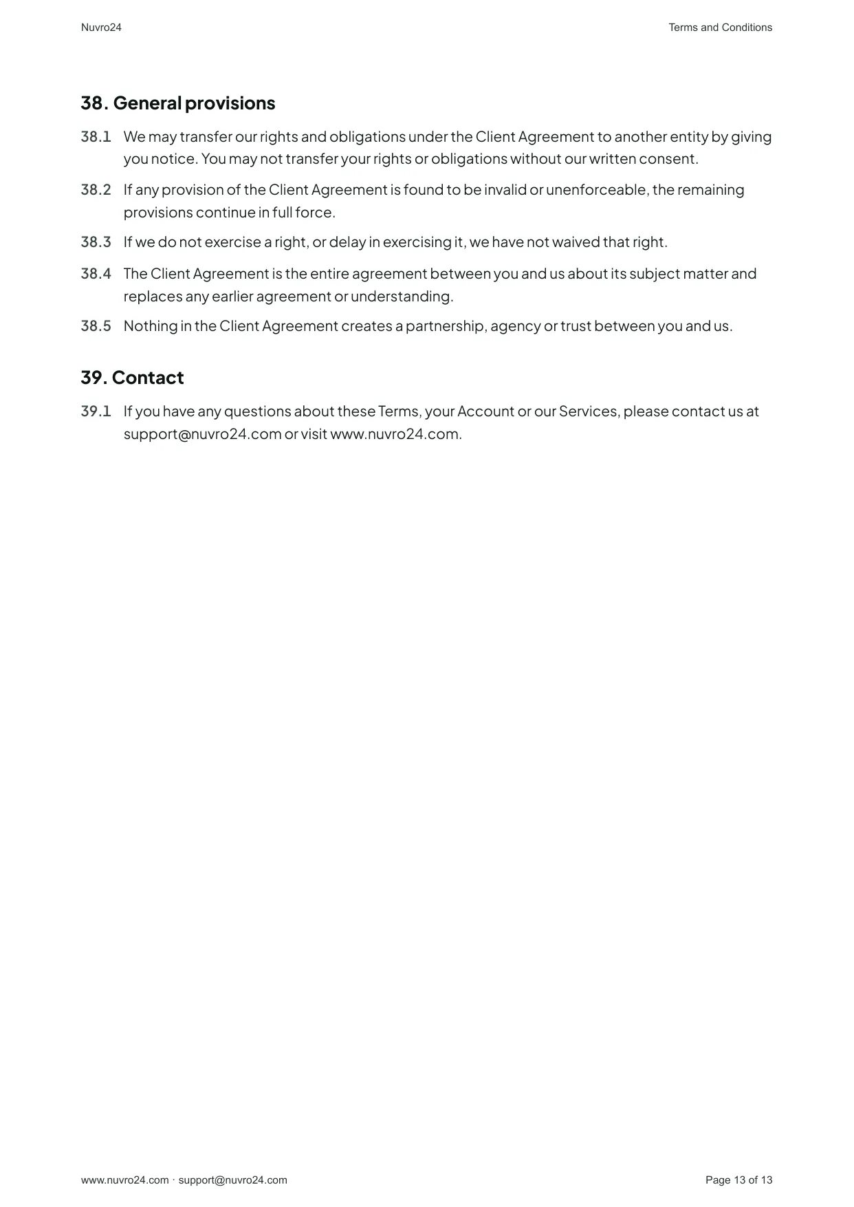 Terms and Conditions, page 13 of 13